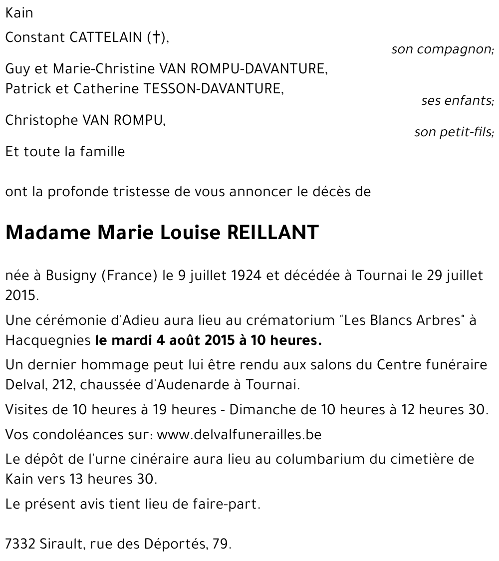 Marie Louise REILLANT