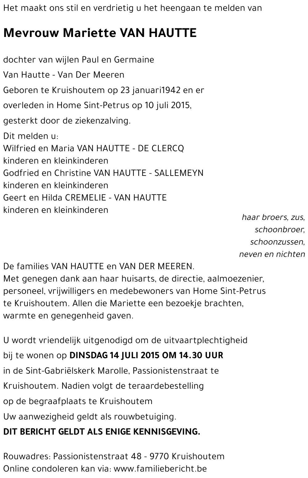 Mariette VAN HOUTTE
