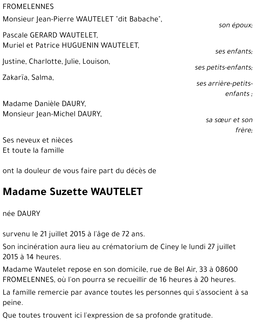 Suzette WAUTELET