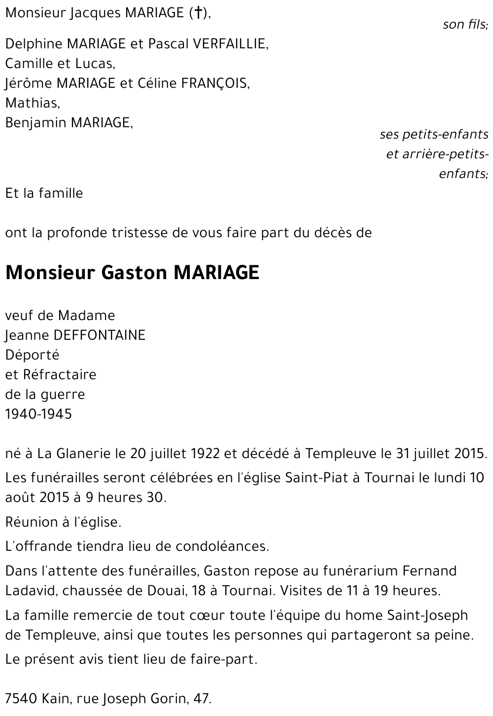 Gaston MARIAGE