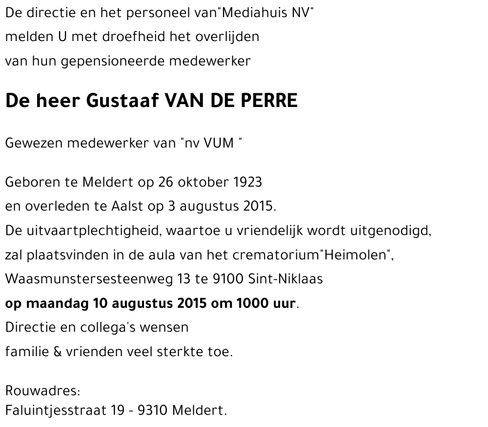 Gustaaf VAN DE PERRE