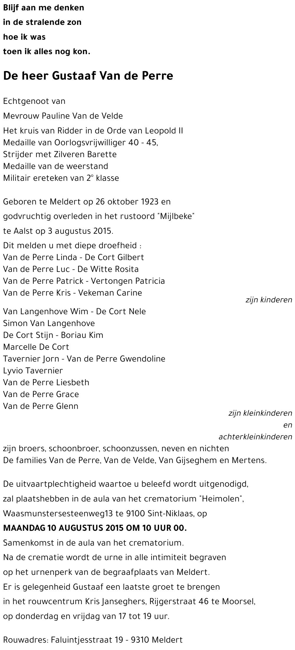 Gustaaf VAN DE PERRE