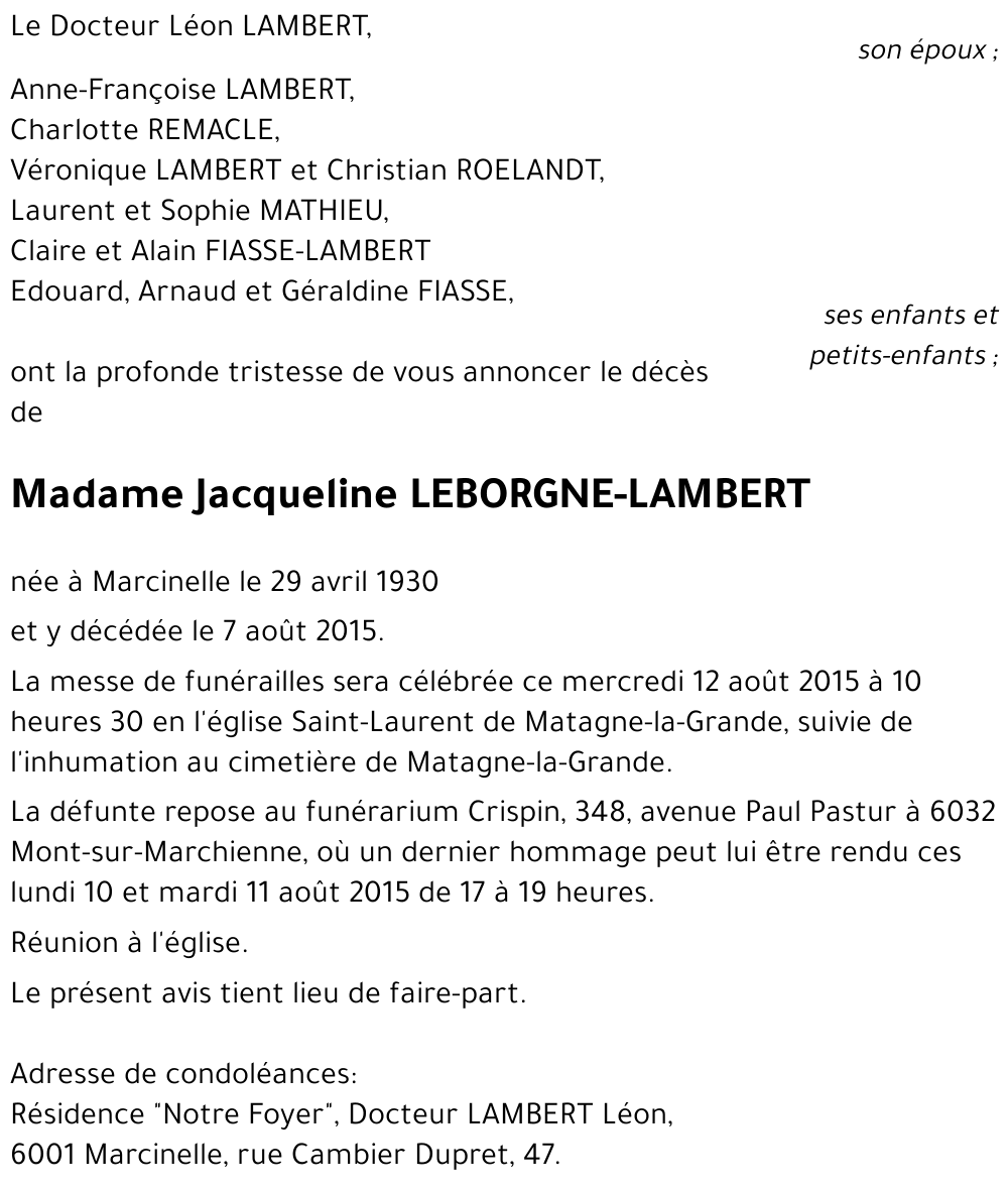 Jacqueline LEBORGNE-LAMBERT