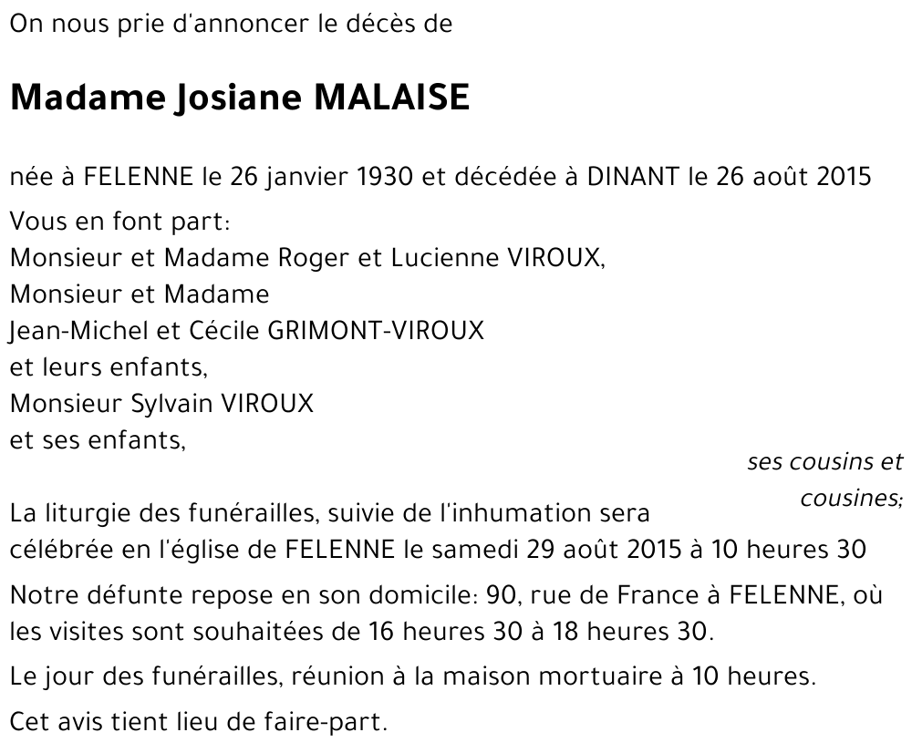 Josiane malaise