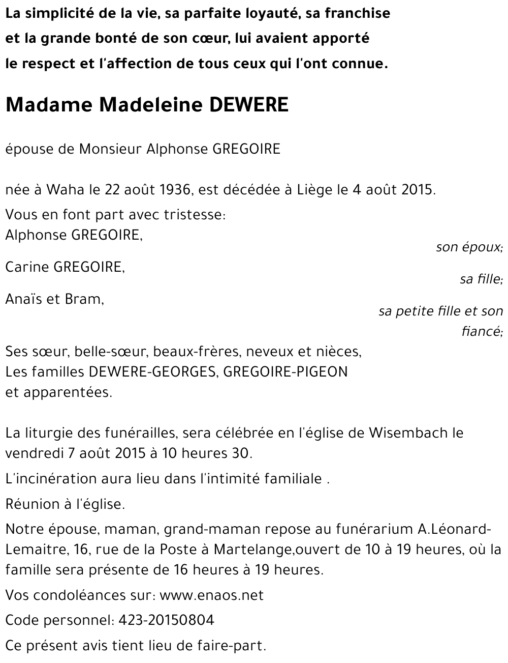 Madeleine DEWERE