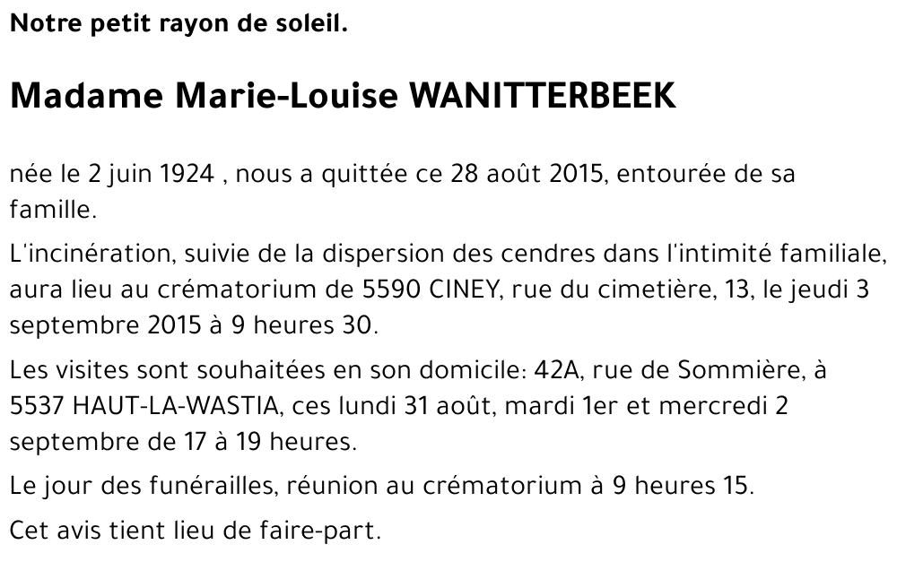 Marie louise WANITTERBEEK