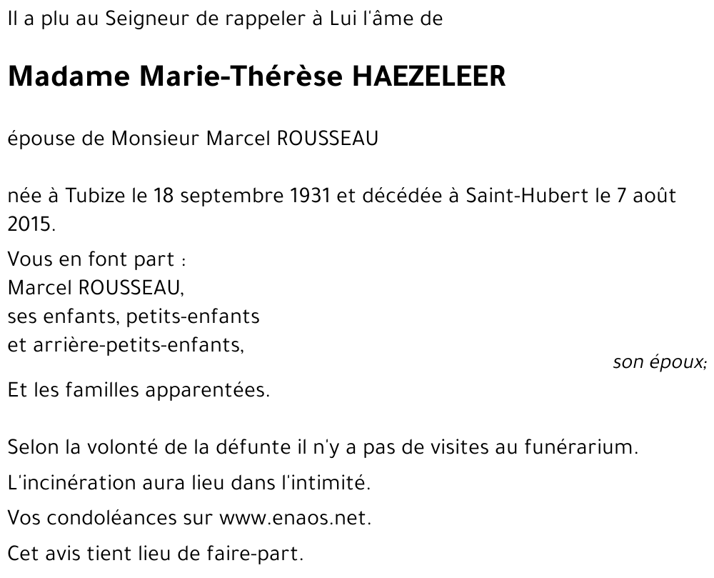 Marie-Thérèse HAEZELEER