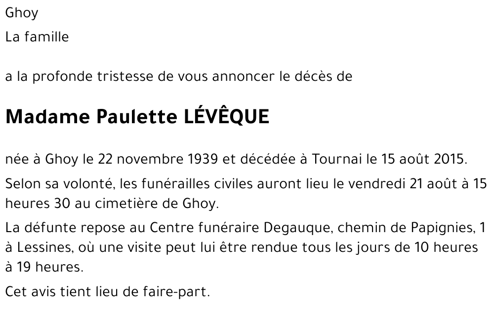 Paulette LÉVÊQUE