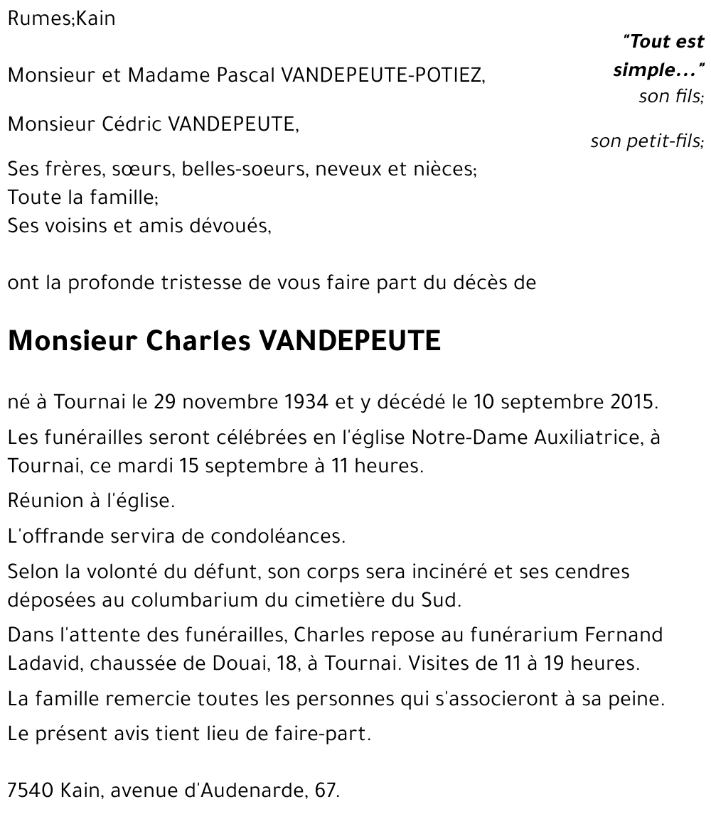 Charles VANDEPEUTE