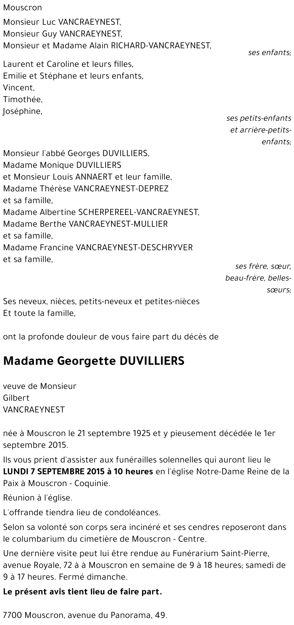 Georgette DUVILLIERS