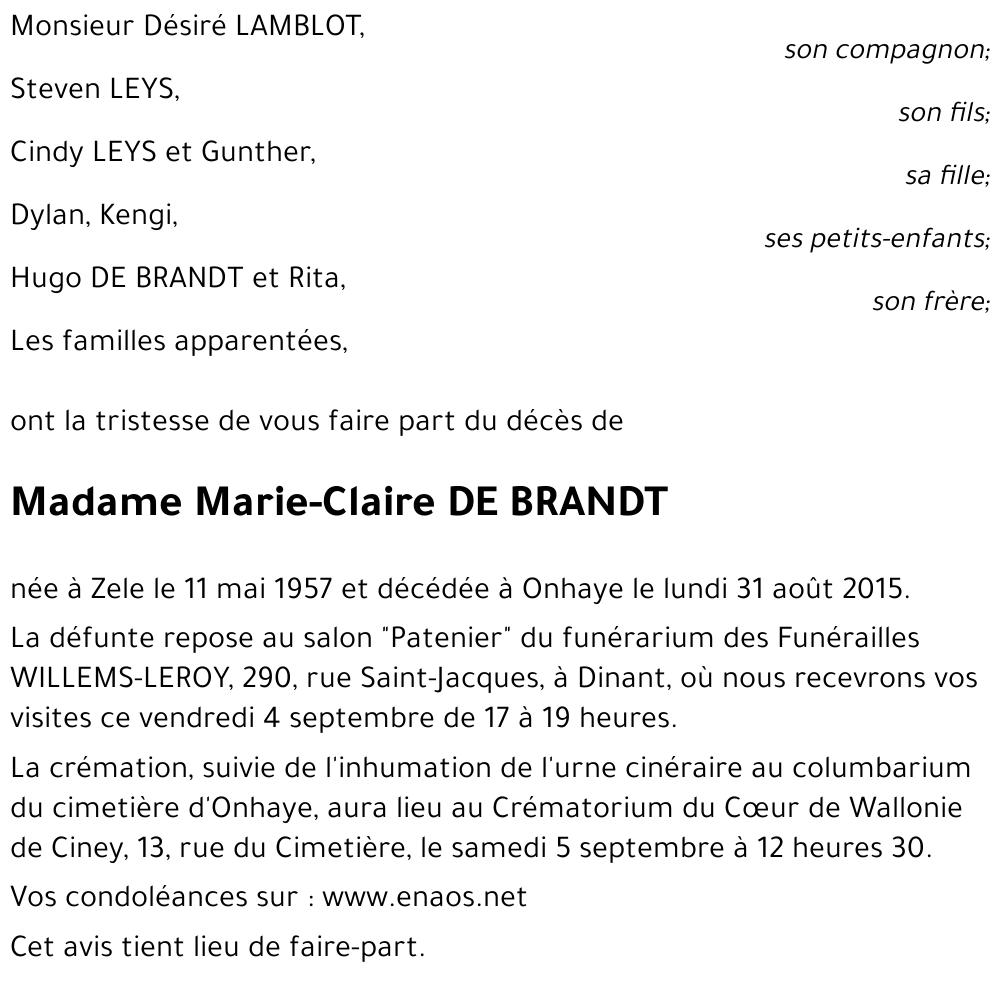 Marie-Claire DE BRANDT