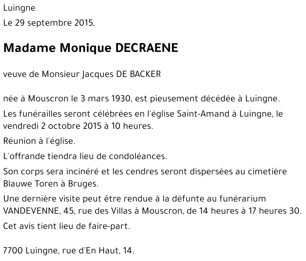 Monique DECRAENE