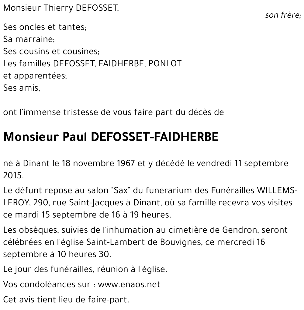 Paul DEFOSSET-FAIDHERBE