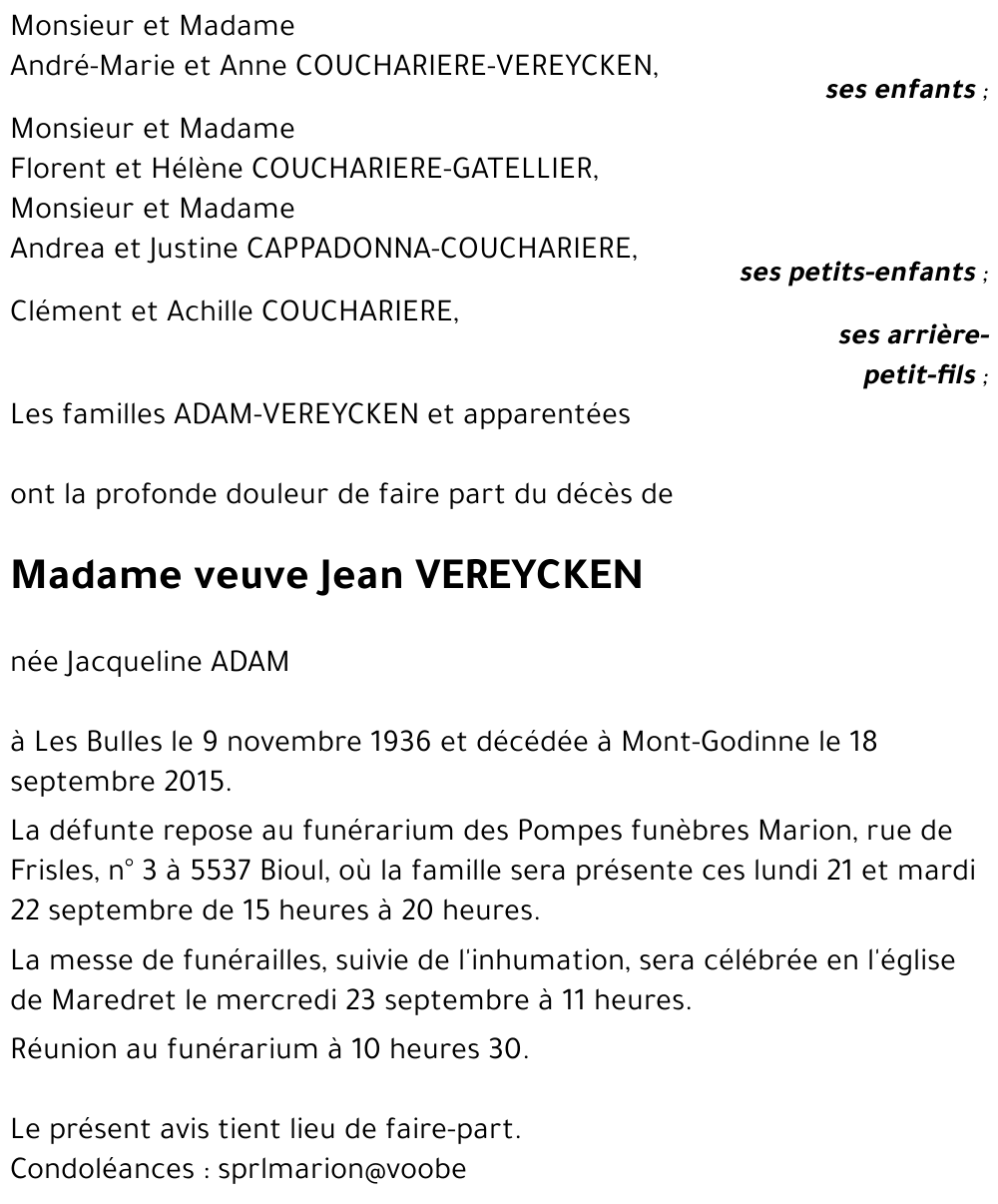 veuve Jean VEREYCKEN