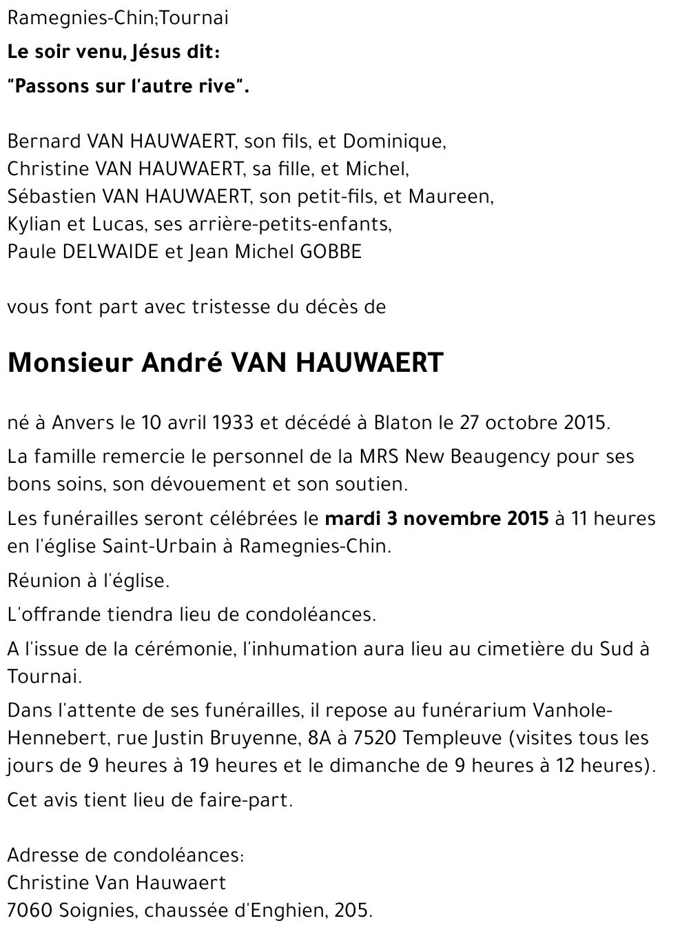 André VAN HAUWAERT