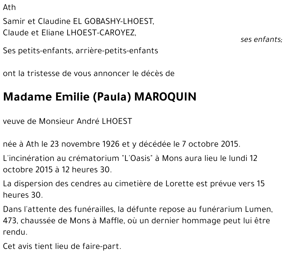 Emilie (Paula) MAROQUIN