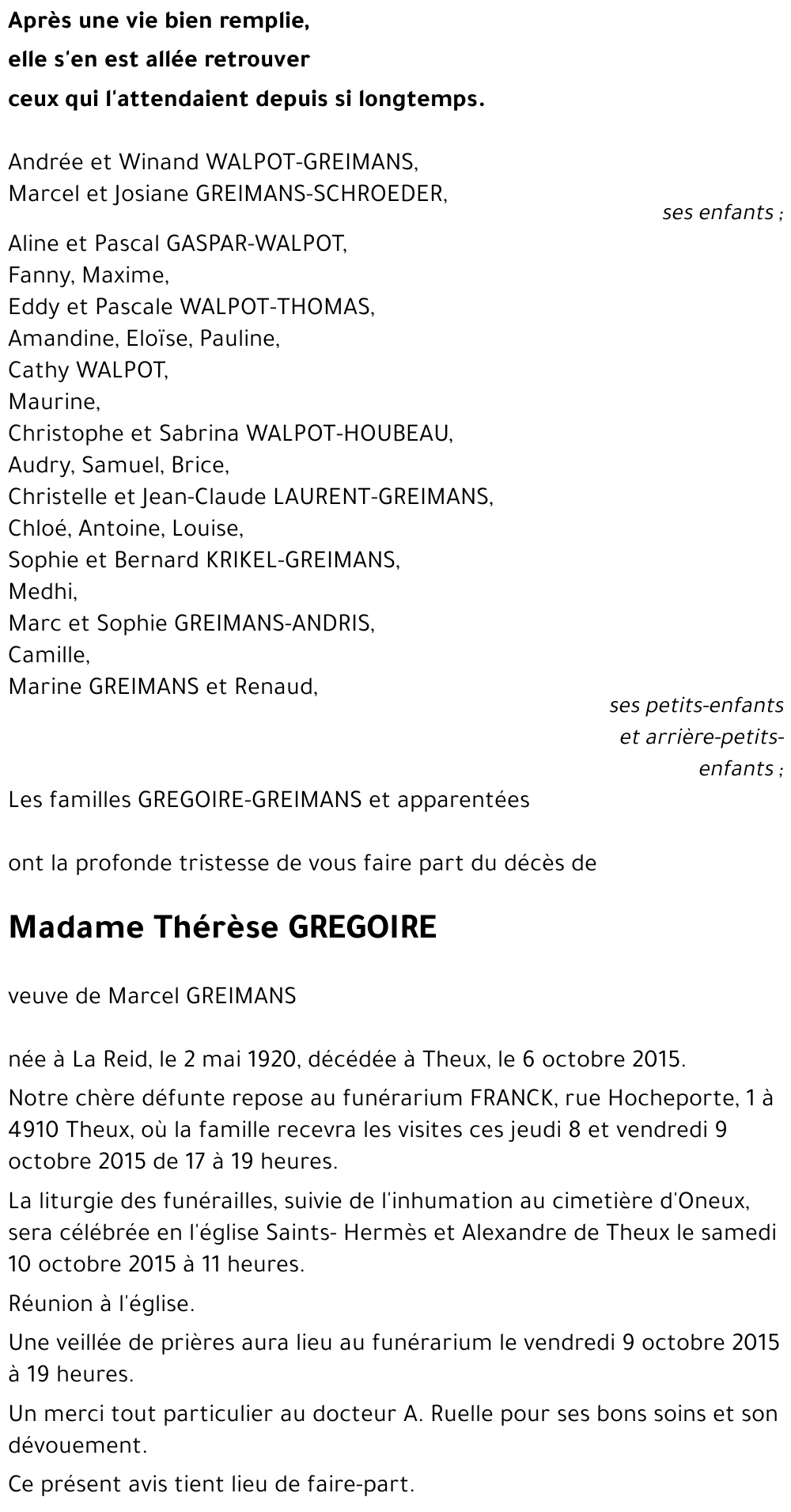Thérèse GREGOIRE