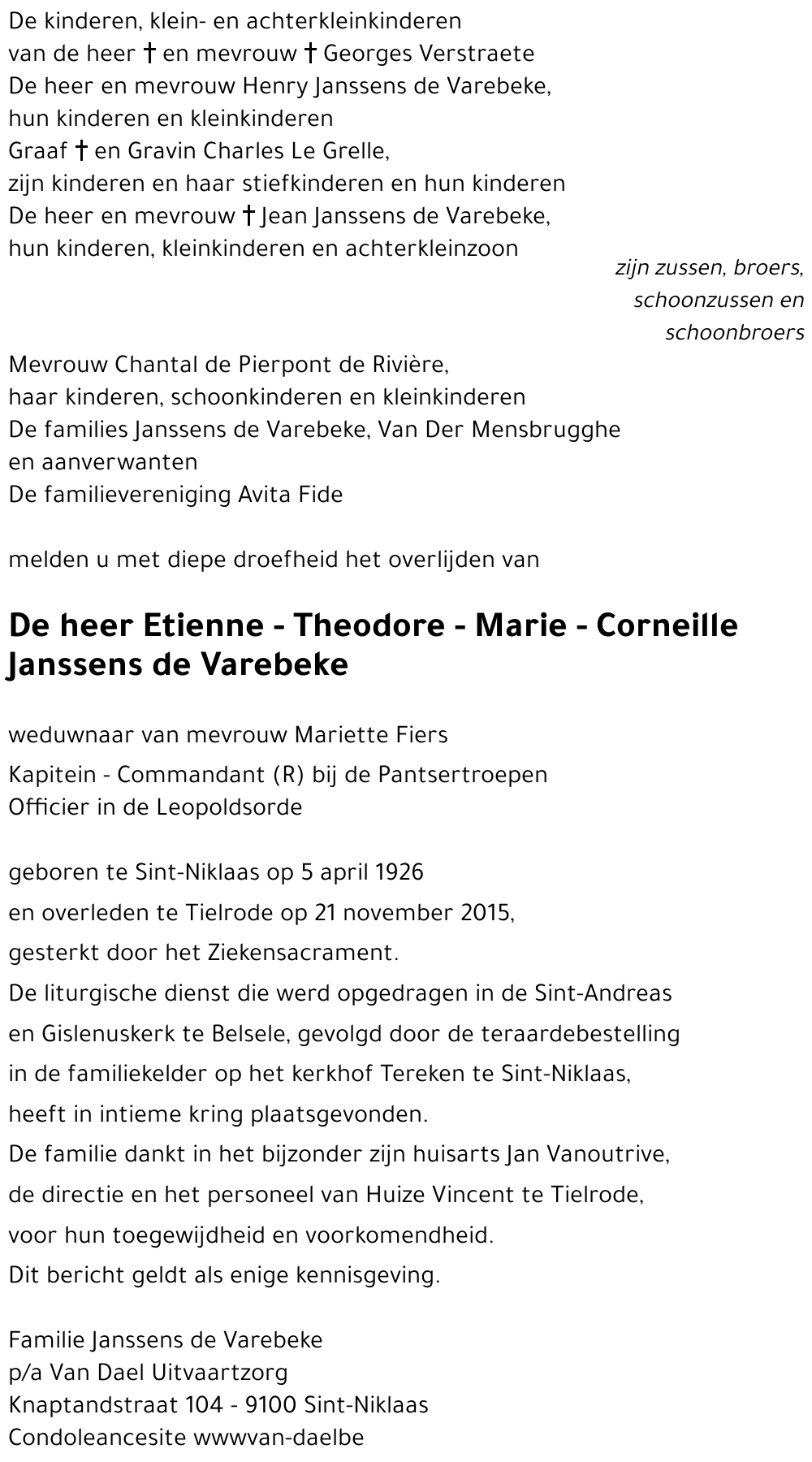 Etenne - Theodore - Marie - Corneille Janssens de Varebeke