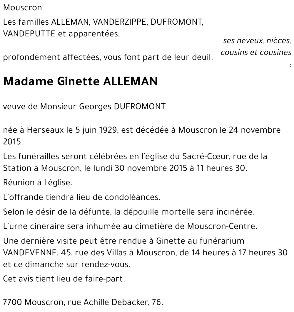 Ginette ALLEMAN