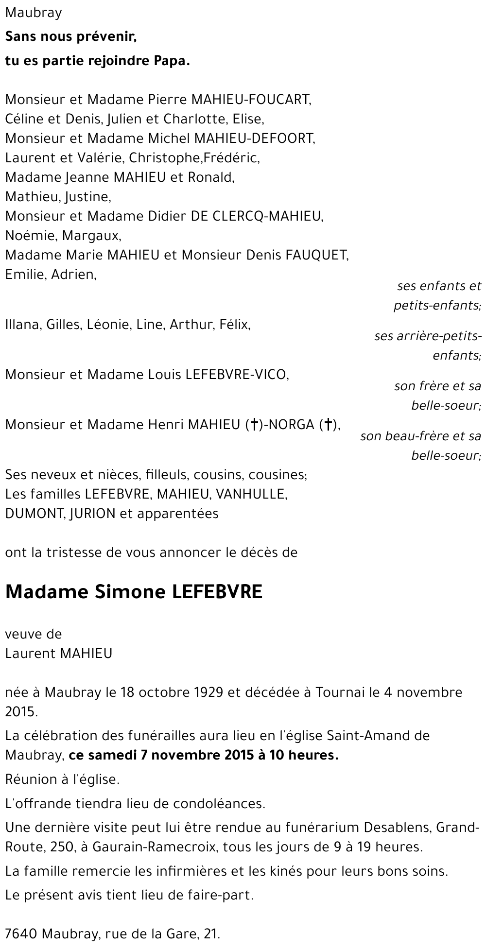 Simone LEFEBVRE