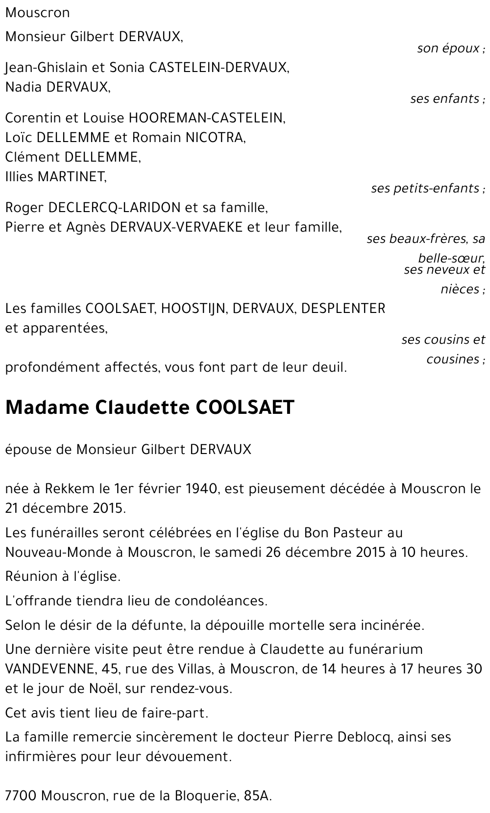 Claudette COOLSAET