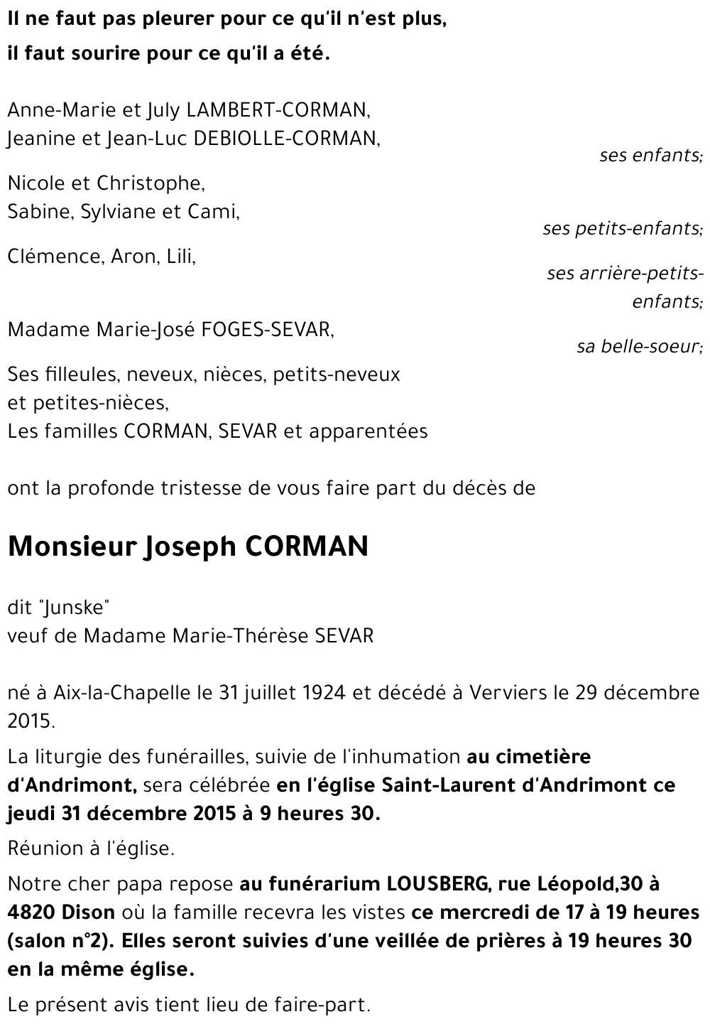 Joseph CORMAN
