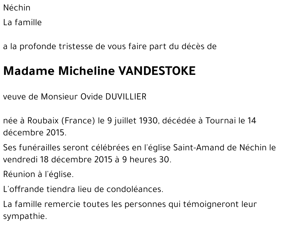 Micheline VANDESTOKE