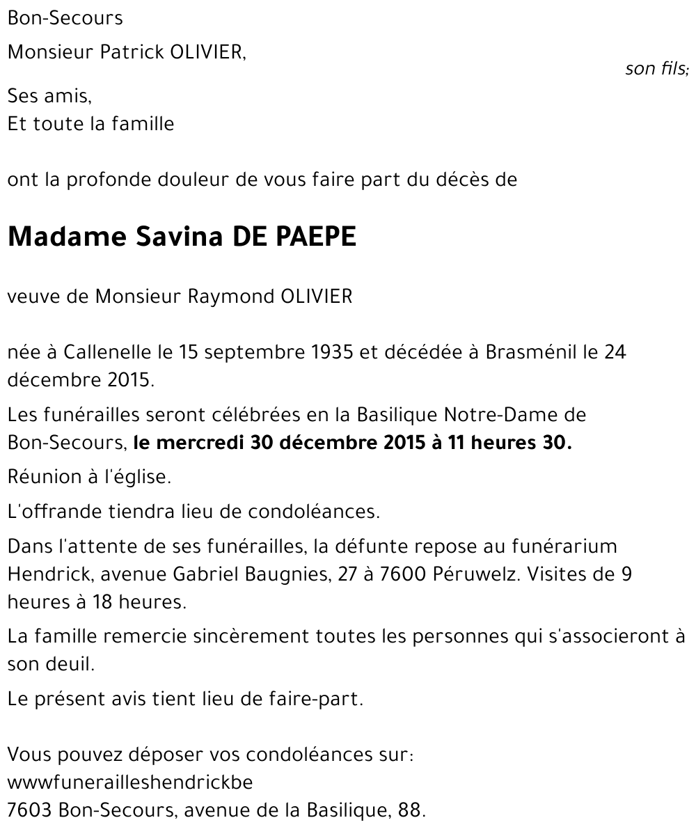 Savina DE PAEPE