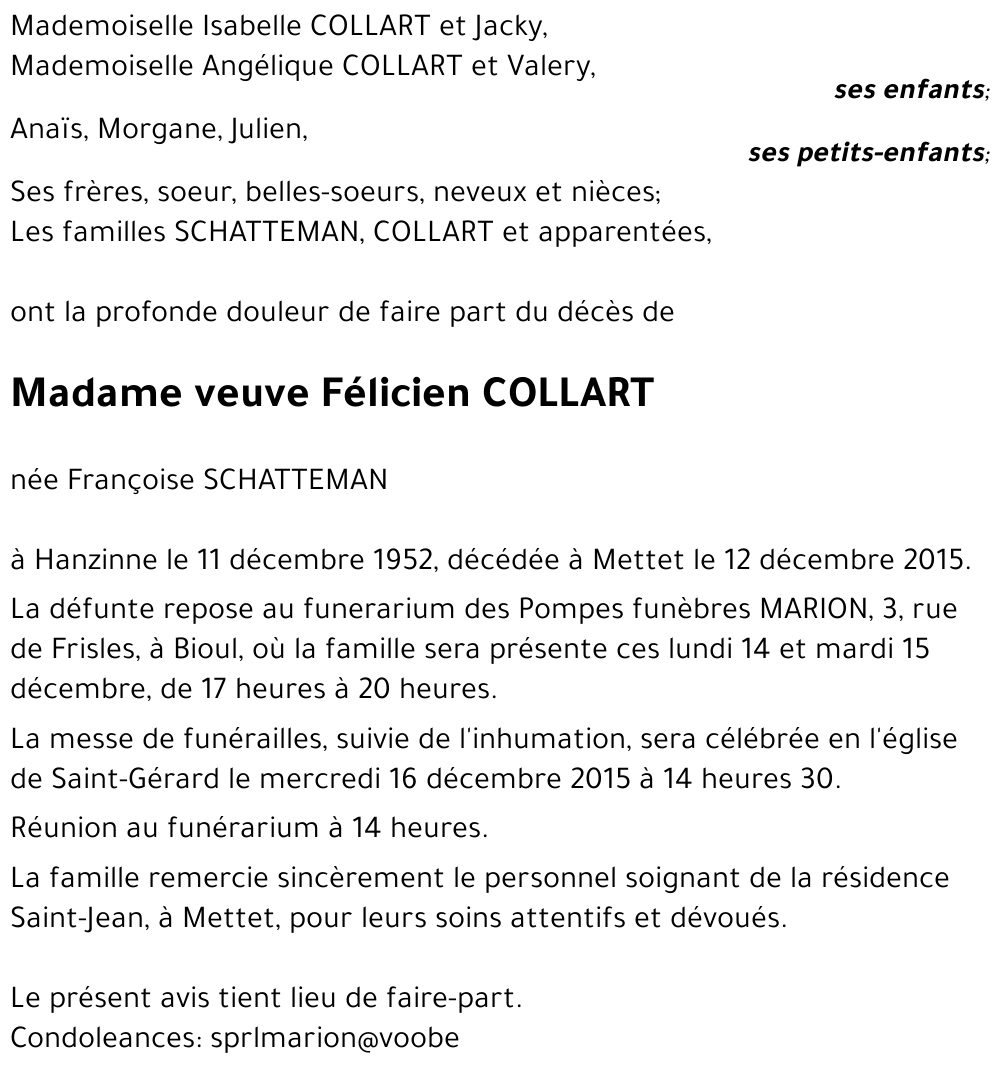 veuve Félicien COLLART