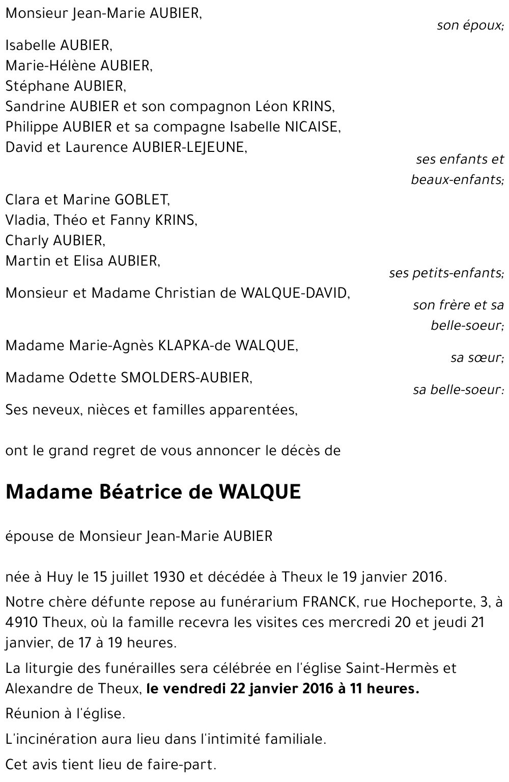 Béatrice de WALQUE