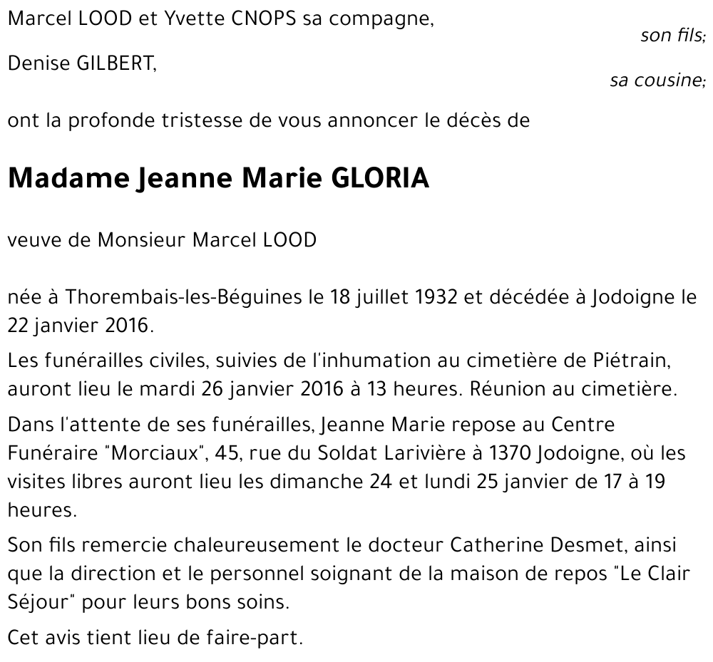 Jeanne Marie GLORIA