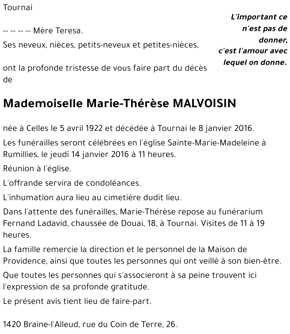 Marie-Thérèse MALVOISIN