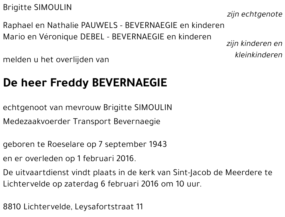 Freddy BEVERNAEGIE