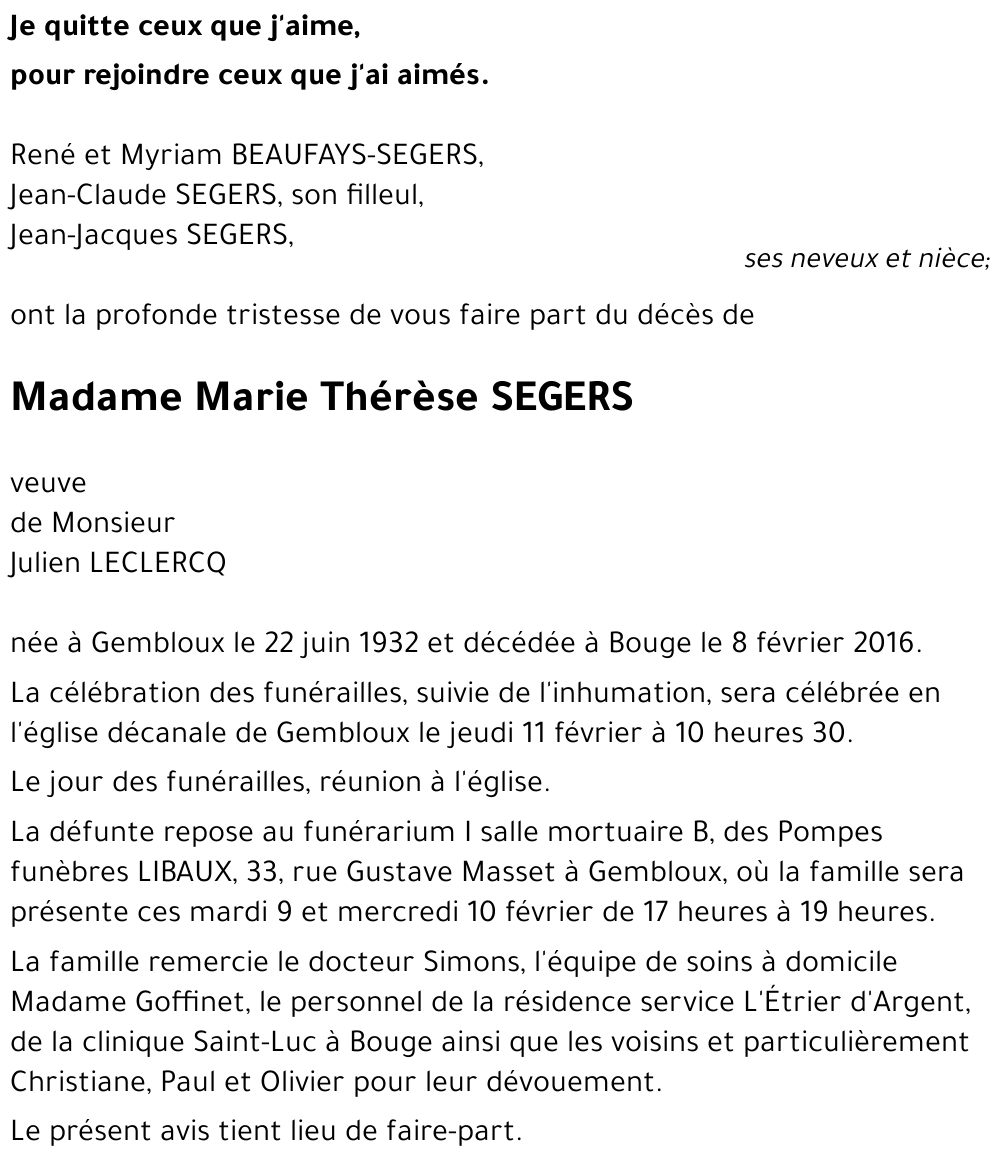 Marie Thérèse SEGERS