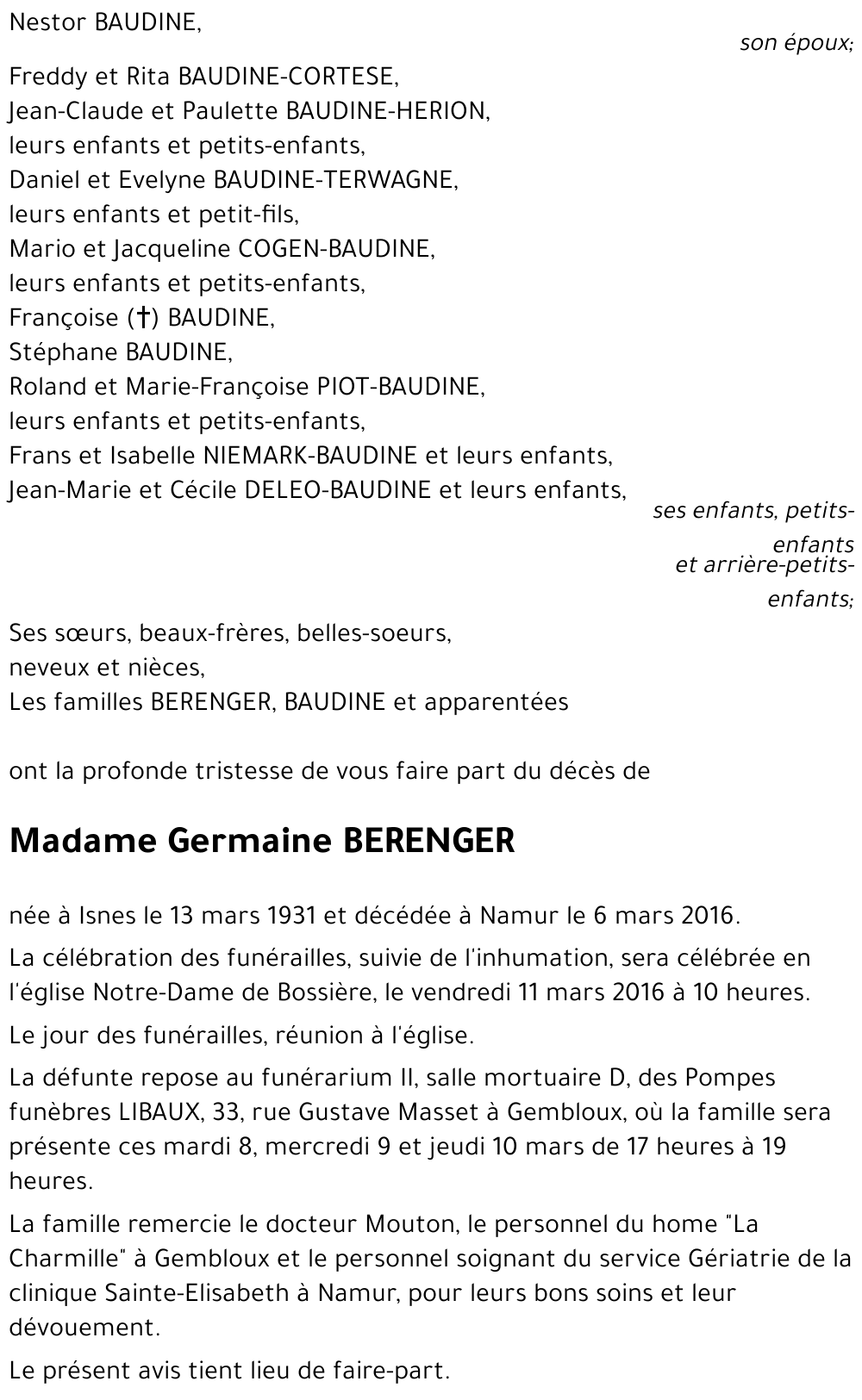 Germaine BERENGER