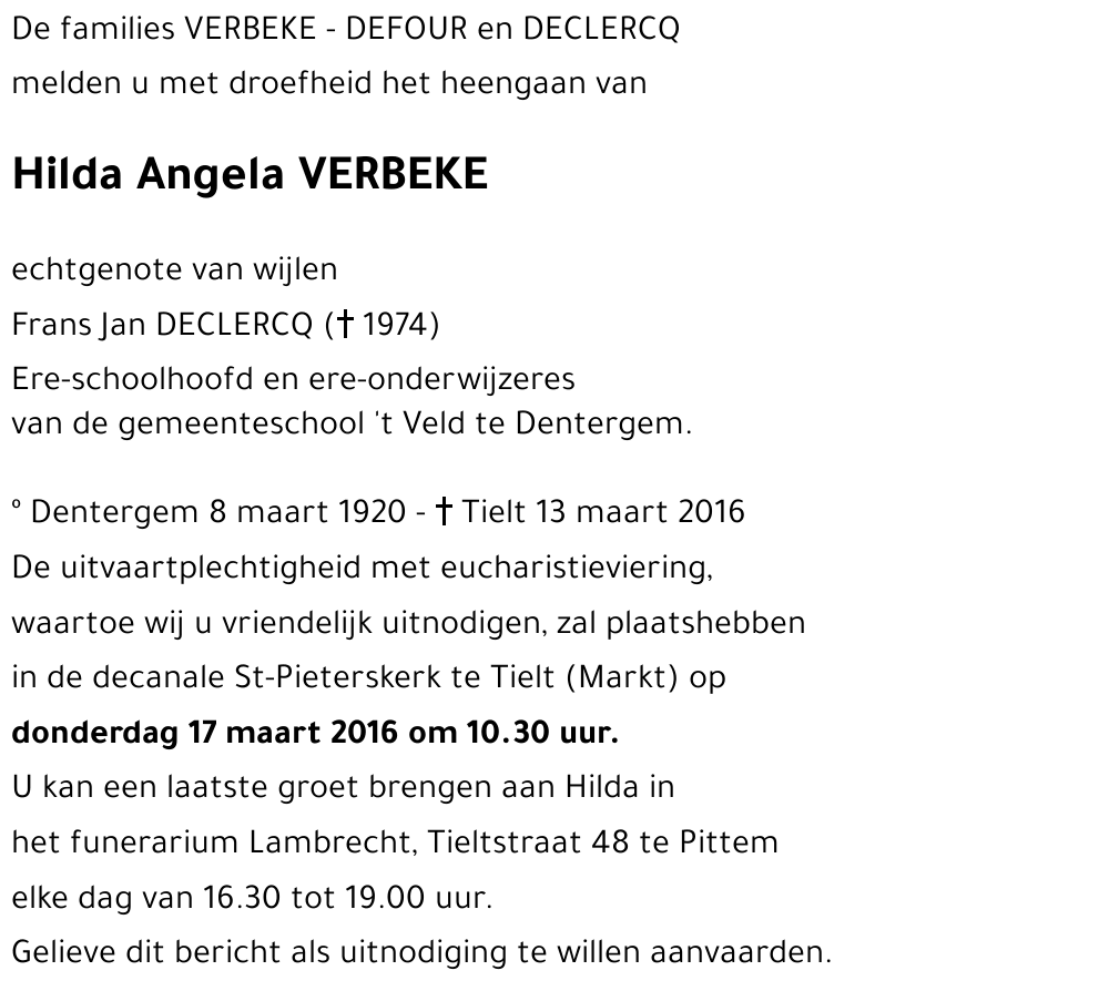 Hilda Angela VERBEKE