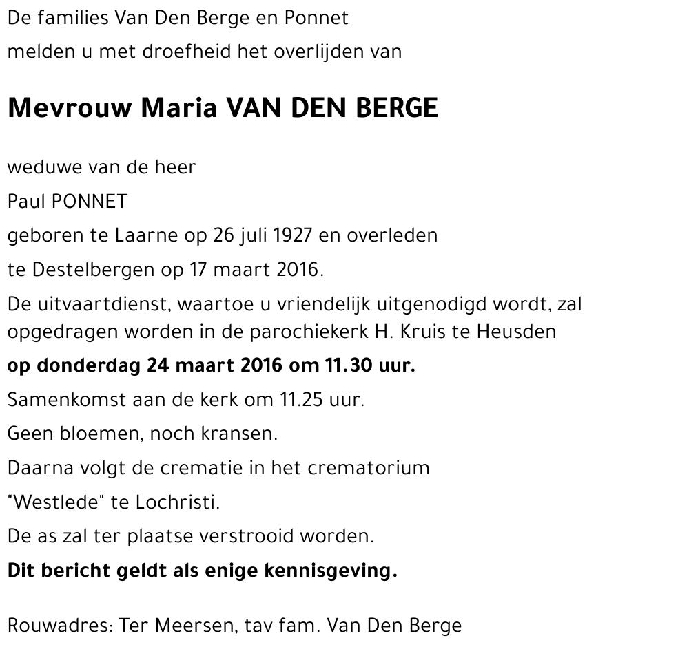 Maria VAN DEN BERGE