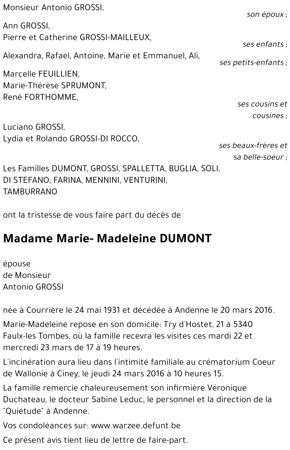 Marie-Madeleine DUMONT