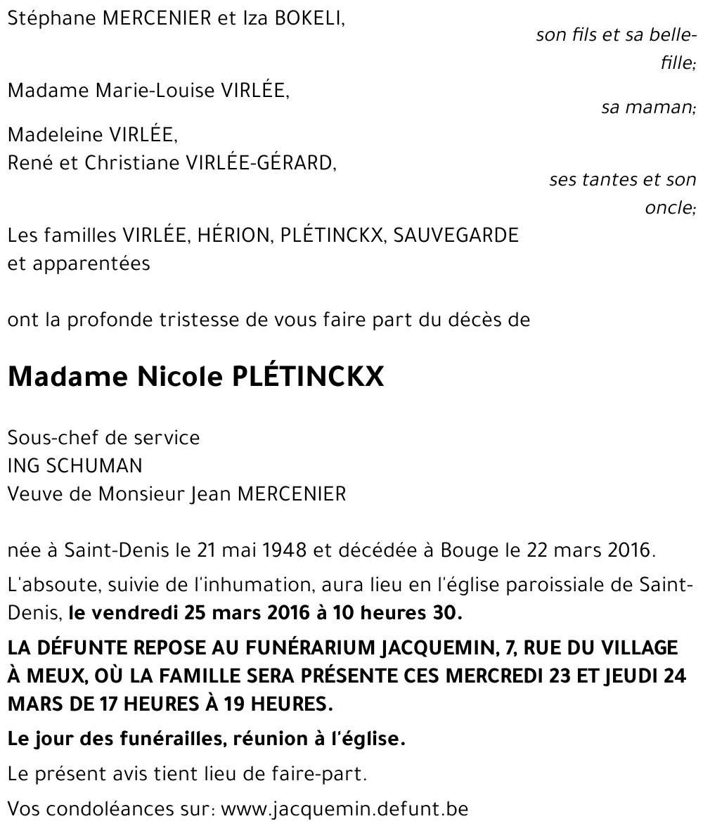 Nicole PLÉTINCKX