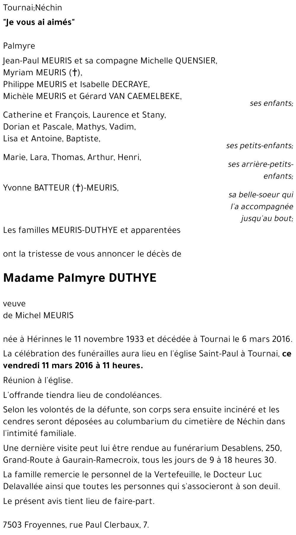 Palmyre DUTHYE