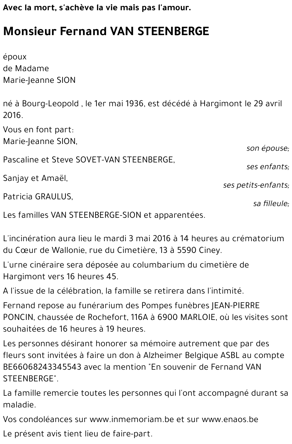 Fernand VAN STEENBERGE