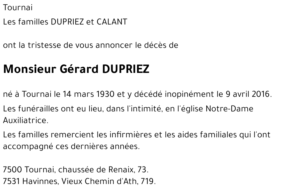 Gérard DUPRIEZ