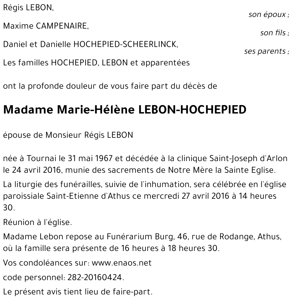 Marie-Hélène LEBON-HOCHEPIED