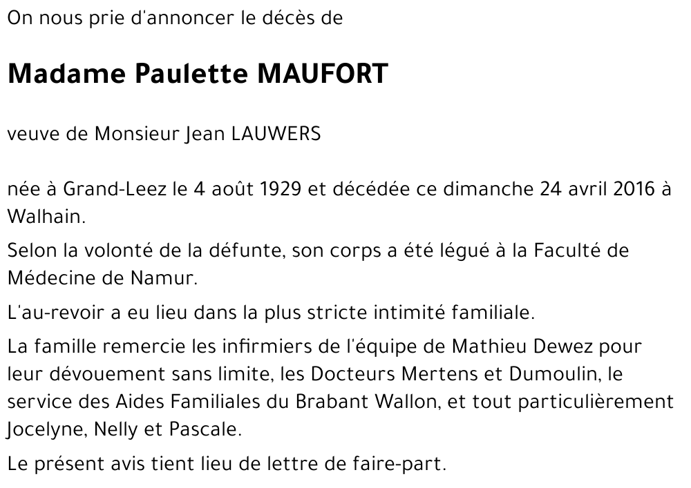 Paulette MAUFORT