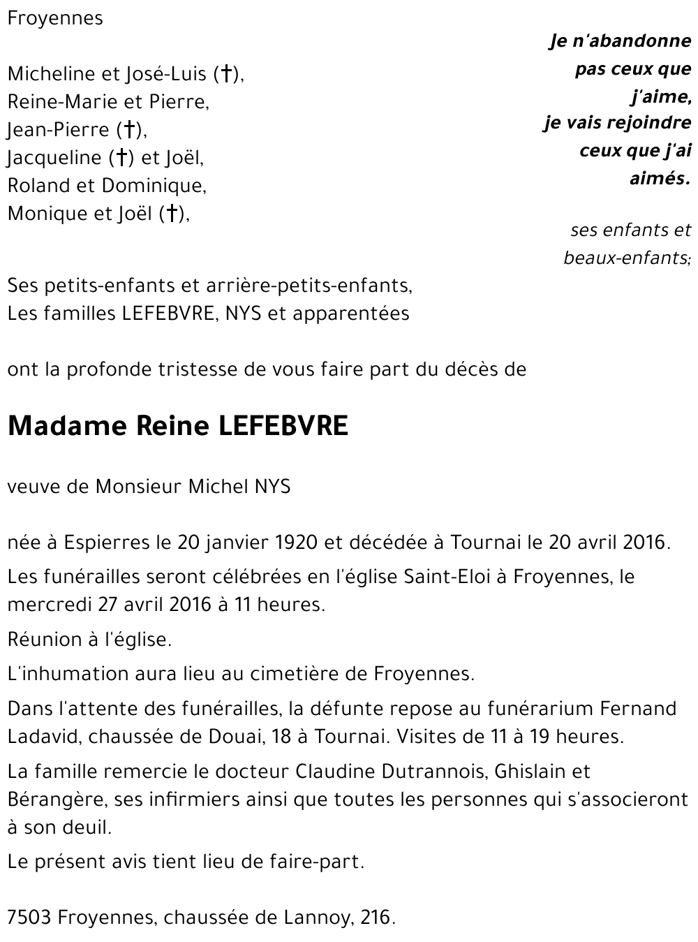 Reine LEFEBVRE