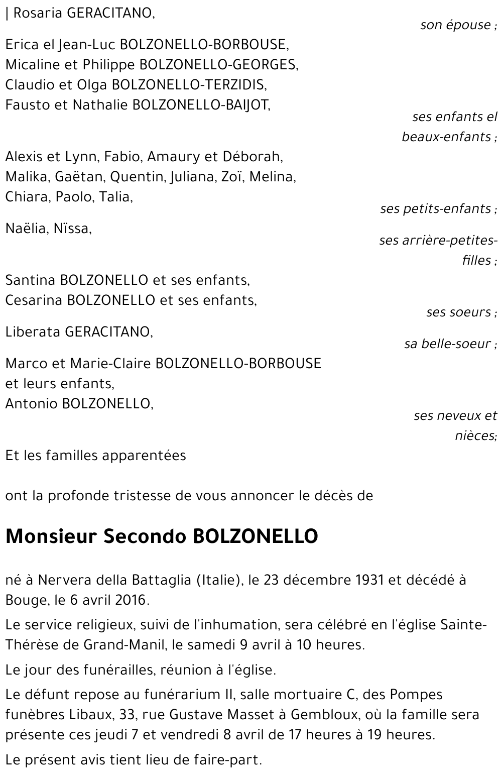 Secondo BOLZONELLO