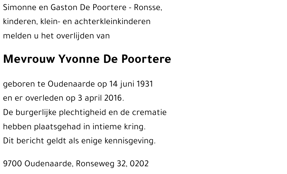 Yvonne De Poortere