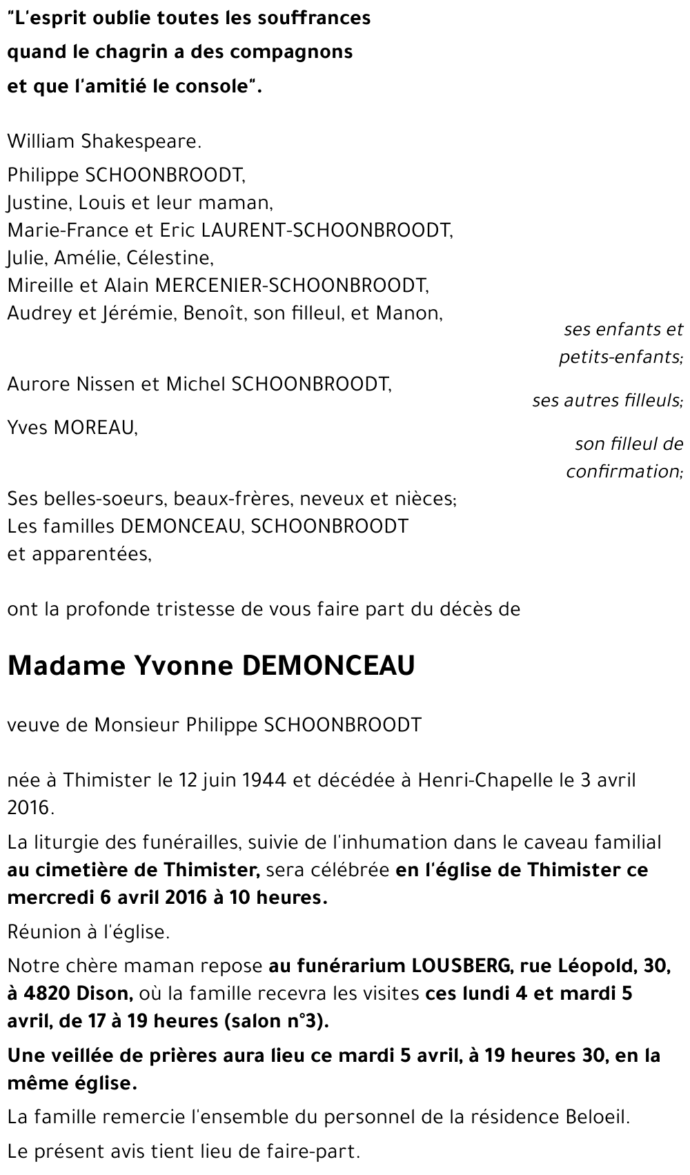 Yvonne DEMONCEAU