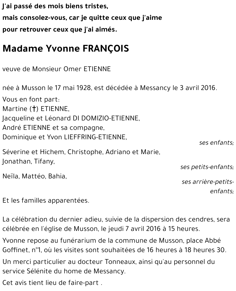 Yvonne FRANÇOIS 
