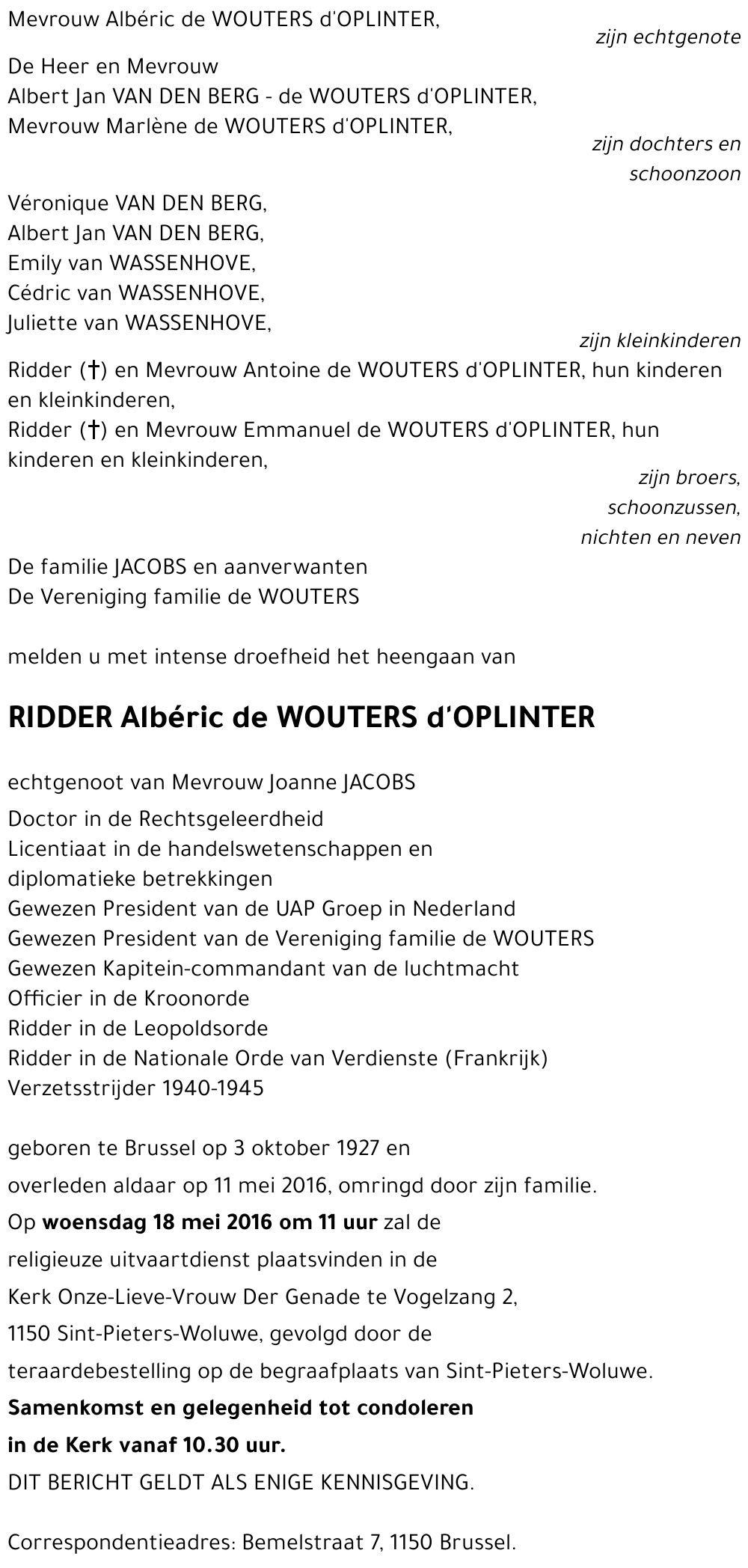 Albéric de WOUTERS d'OPLINTER